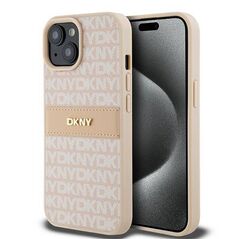 Original Case IPHONE 15 PLUS / 14 PLUS DKNY Hardcase Leather Mono Stripe & Metal Logo (DKHCP15MPRTHSLP) pink 3666339260682