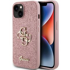 Guess Glitter Script Big 4G case for iPhone 15 - pink 3666339147648