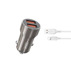 XO car charger CC48 2x USB 2,4A gray + Lightning cable 6920680832286