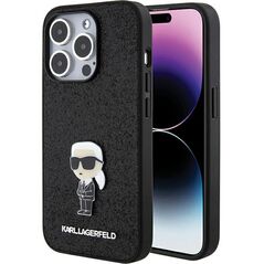 Karl Lagerfeld case for iPhone 15 Pro Max 6,7&quot; KLHCP15XGKNPSK black hardcase Fixed Glitter Ikonik Logo Metal Pin 3666339165420