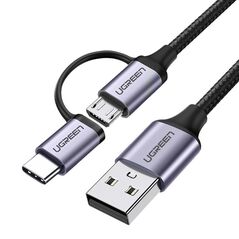 Ugreen cable 2in1 USB - micro USB / USB Type C cable 1m 2.4A black (30875) 6957303838752