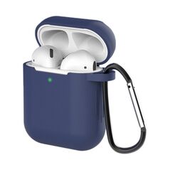 Case for AirPods 2 / AirPods 1 silicone soft case for headphones + keychain carabiner pendant blue (case D) 9145576238493