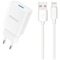 Dudao A4EU USB-A 2.1A wall charger - white + USB-A - Lightning cable 6976625331956