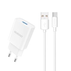 Dudao A4EU USB-A 2.1A wall charger - white + USB-A - USB-C cable 6976625331970