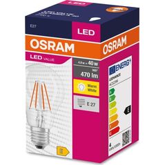 Ledvance Żarówka LED E27 4W/827 E27 VALUE CL A FIL 40 non-dim 4W/827 4058075439856