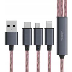 Kabel USB M USB-A - USB-C + microUSB + Lightning 1.2 m Czerwony (31186)