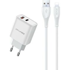 Ładowarka Awei AWEI ład. siec. PD81L-EU 22.5W + kabel USB + Lightning biała/white GaN