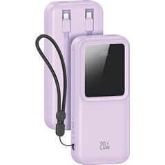 UPS Usams USAMS Powerbank z wbudowanymi kablami USB-C+Lightning 30000 mAh 20W PD+Qc 3.0 Fast Charge X-chel Series fioletowy/purple 30KCD21303 (US-CD213)