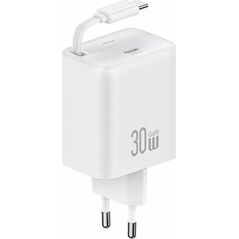 Ładowarka Usams USAMS Ład. siec. 1xUSB-C ze zwijanym kablem USB-C Retractable PD+QC 30W Gan Fast Charging biały/white YC Series CC241TC02 (US-CC241)