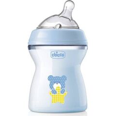 Chicco CHICCO_NaturalFeeling Butelka plastikowa 250ml ze smoczkiem silikonowym przepływ średni 2m+ Niebieska