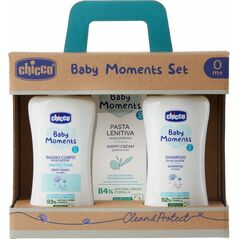 CHICCO_SET Baby Moments płyn do kąpieli 200ml + szampon 200ml + krem 100ml