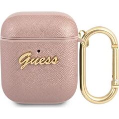 Guess Protective case GUA2SASMP Saffiano Script Metal Collection για AirPods 1/2 ροζ 8854285