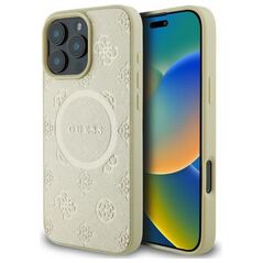 Guess case for iPhone 16 Pro 6,3&quot; GUHMP16LPSAPSMED gold hardcase Saffiano Peony Classic Logo MagSafe 3666339327965