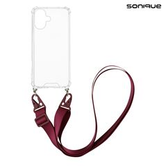 Θήκη Σιλικόνης με Strap Sonique Armor Clear Apple iPhone 16 Μπορντώ 5210312045353