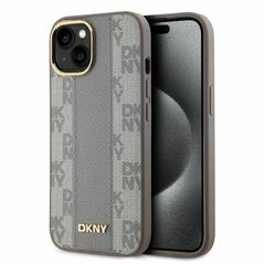 Original Case IPHONE 15 DKNY Hardcase Leather Checkered Mono Pattern MagSafe (DKHMP15SPCPVSLE) beige 3666339259976