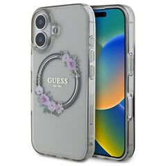 Guess case for iPhone 16 6,1&quot; GUHMP16SHFWFCK IML Flowers Wreath black MagSafe 3666339346348