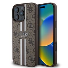 Guess Case for iPhone 16 Pro - Guess Hardcase 4G Printed Stripes MagSafe (GUHMP16LP4RPSW) - Brown 3666339342142 έως 12 άτοκες Δόσεις