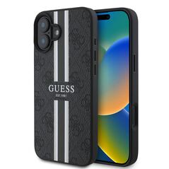 Guess Case for iPhone 16 Plus - Guess Hardcase 4G Printed Stripes MagSafe (GUHMP16MP4RPSK) - Black 3666339342098 έως 12 άτοκες Δόσεις