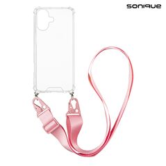 Θήκη Σιλικόνης με Strap Sonique Armor Clear Apple iPhone 16 Ροζ 5210312045384