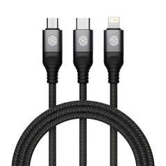 Nillkin Swift Pro 3in1 cable USB-A / microUSB 2A, USB-C 2A, Lightning 4.4A, 480Mbps, 1.5m Black NLK1516 6902048277076