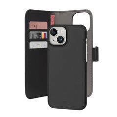 Puro Wallet Detachable MagSafe 2in1 PU Leather Case with Flap and Wallet for iPhone 15 - Black 8018417455582