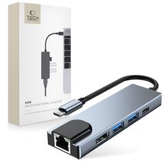 HUB Tech-Protect V3 5in1 USB-C - USB-A 3.0 / USB-A 2.0 / USB-C / HDMI / RJ45 - gray 9589046919312