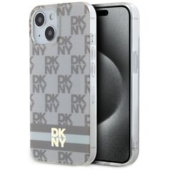 DKNY IPhone 15 Pouch - DKNY IML Checkered Mono Pattern & Printed Stripes MagSafe (DKHMP15SHCPTSE) - Beige 3666339269494 έως 12 άτοκες Δόσεις