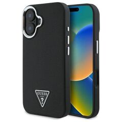 Original Case IPHONE 16 PLUS Guess Hardcase Grained Triangle MagSafe (GUHMP16MPGTSPSK) black 3666339302313