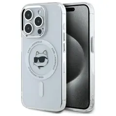 Karl Lagerfeld KLHMP15XHLSCHH Apple iPhone 15 Pro Max hardcase IML Metal Choupette Head MagSafe white