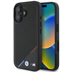 Original Case IPHONE 16 PLUS BMW Hardcase M Perforated Tricolor Line MagSafe (BMHMP16M23PUPDK) black 3666339323851