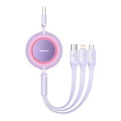 Baseus Bright Mirror 3, USB 3-in-1 cable for micro USB / USB-C / Lightning 66W / 2A 1.1m (Purple) 6932172609115