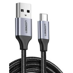 Nickel-plated USB-C cable QC3.0 UGREEN 2m with aluminium plug (Black) 6957303804405