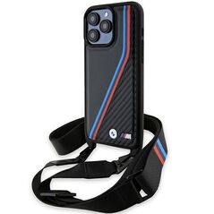 Original Case APPLE IPHONE 15 PRO BMW Hardcase M Edition Carbon Tricolor Lines & Strap (BMHCP15L23PSVTK) black 3666339235673