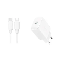 Joyroom JR-TCF20 wall charger USB-C PD 20W white + USB-C to Lightning cable 1m