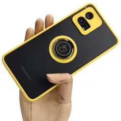 Bizon Case Hybrid Ring Motorola Moto G72 smoky with a yellow frame