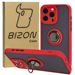 Bizon Case Hybrid Ring Apple iPhone 15 Pro Max smoky with a red frame