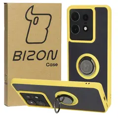 Bizon Case Hybrid Ring Motorola Edge 50 Pro smoky with a yellow frame