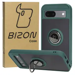 Bizon Case Hybrid Ring Google Pixel 8a smoky with a dark green frame