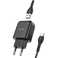 HOCO - N2 VIGOUR SINGLE USB TRAVEL CHARGER 2,1A SET TYPE C BLACK HOC-N2c-BK 5512 έως 12 άτοκες Δόσεις