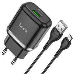 HOCO - N3 VIGOUR TRAVEL CHARGER SINGLE USB QC3.0, 18W SET microUSB CABLE BLACK HOC-N3m-BK 5559 έως 12 άτοκες Δόσεις