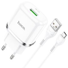 HOCO - N3 VIGOUR TRAVEL CHARGER SINGLE USB QC3.0, 18W SET microUSB CABLE WHITE HOC-N3m-W 3265 έως 12 άτοκες Δόσεις
