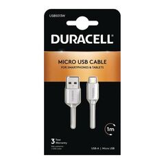 Καλώδιο Σύνδεσης USB 2.0 Duracell USB A σε Micro USB 1m Λευκό 5055190170045 5055190170045 έως και 12 άτοκες δόσεις