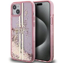 Guess case for iPhone 15 Plus 6,7&quot; GUHCP15MLFCSEGP pink HC LIQ. GLITTER GOLD STRIPES 3666339223670