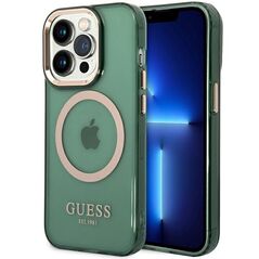 Guess case for iPhone 14 Pro Max 6,7&quot; GUHMP14XHTCMA khaki hard case Gold Outline Translucent MagSafe 3666339069650