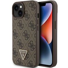 Guess case for iPhone 15 6.1&quot; GUHCP15SP4TDPW brown hardcase Leather 4G Triangle Strass 3666339146382