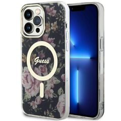 Guess case for iPhone 14 Pro Max 6,7&quot; GUHMP14XHCFWSK black hardcase Magsafe IML Flower 3666339115548