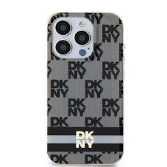 DKNY case for iPhone 15 6,1&quot; DKHMP15SHCPTSK black HC Magsafe pc tpu checkered pattern w printed stripes 3666339269357