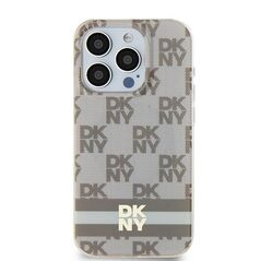 DKNY case for iPhone 15 6,1&quot; DKHMP15SHCPTSE beige HC Magsafe pc tpu checkered pattern w printed stripes 3666339269494
