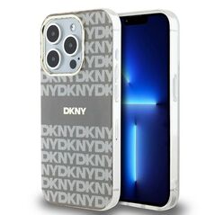 DKNY case for iPhone 15 Pro 6,1&quot; DKHMP15LHRHSEE beige HC Magsafe pc tpu repeat texture pattern w stripe 3666339267971