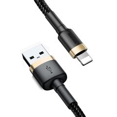 Baseus Cablu USB la Lightning, 2.4A, 480Mbps, 1m - Baseus Cafule (CALKLF-BV1) - Black / Gold 6953156274990 έως 12 άτοκες Δόσεις